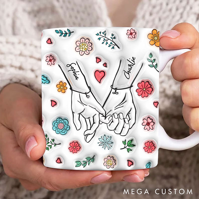 Personalized Couple Pinky Promise Mug Custom Names Mug 3D inflated Effect Printed Mug Anniversary Gift For Husband Wife for Her Him