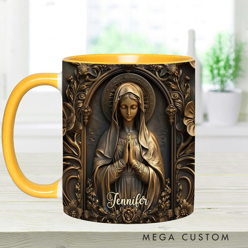 Personalized Vintage Virgin Mary Ceramic Mug with Name Religious Inspirational Gift Catholic Gift for Women
