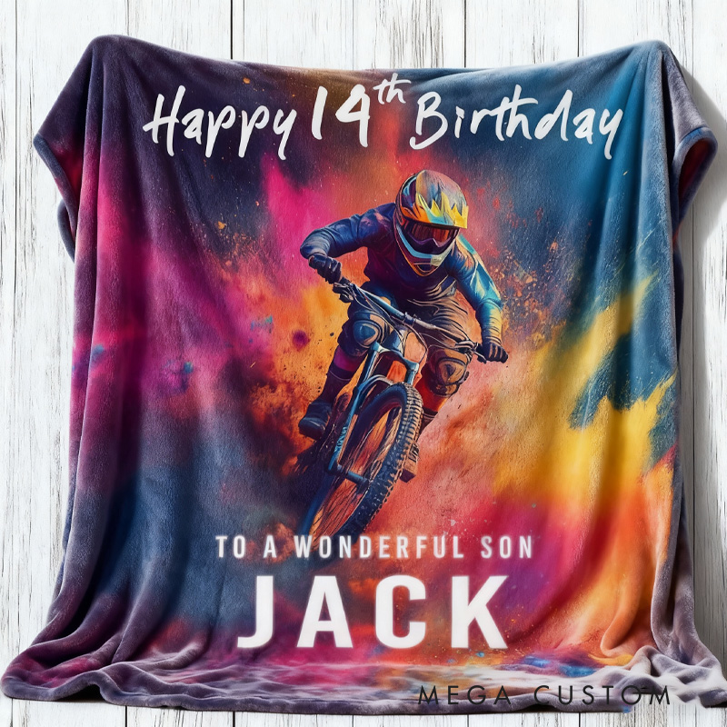 Personalized Mountain Biking Blanket Birthday Custom Mountain Biker Gift Soft Throw Blanket Mountain Bike Decor Bike Racing Birthday Cycling Gifts