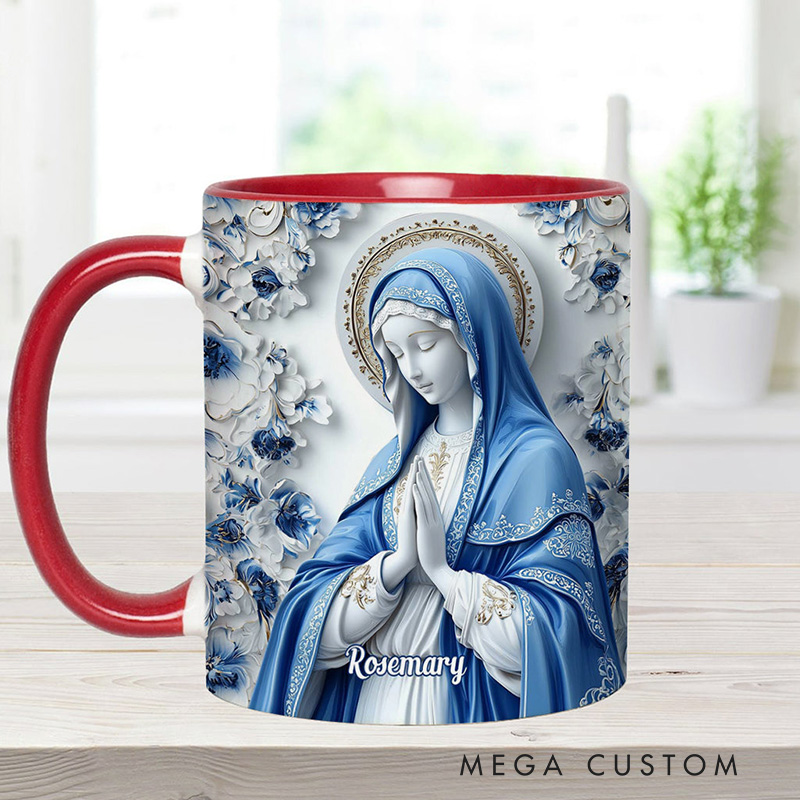 Personalized Believe Virgin Mary Ceramic Mug with Name Religious Inspirational Gift Catholic Gift for Women