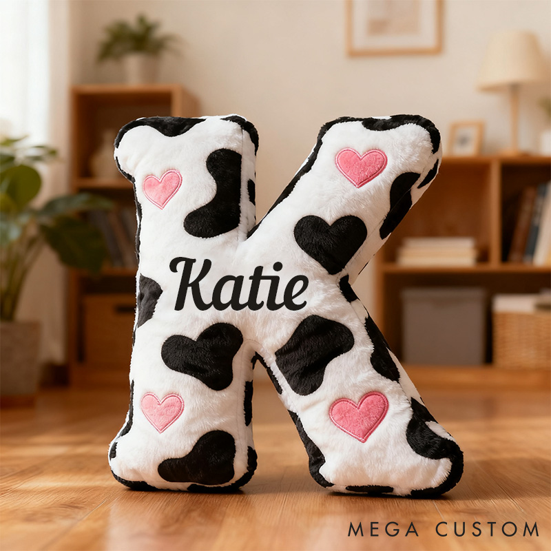 Personalized Cow Print Initial Pillow for Girlfriend Custom Initial Pillow for Her Holiday Decor Pillow