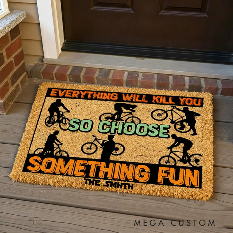 Personalized Cycling Adventure Doormat Mat Welcome Mat Road MTB Theme Design Custom Coir Doormat for Racer Biker Rider Cycling Riding Lovers