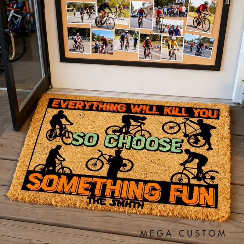 Personalized Cycling Adventure Doormat Mat Welcome Mat Road MTB Theme Design Custom Coir Doormat for Racer Biker Rider Cycling Riding Lovers
