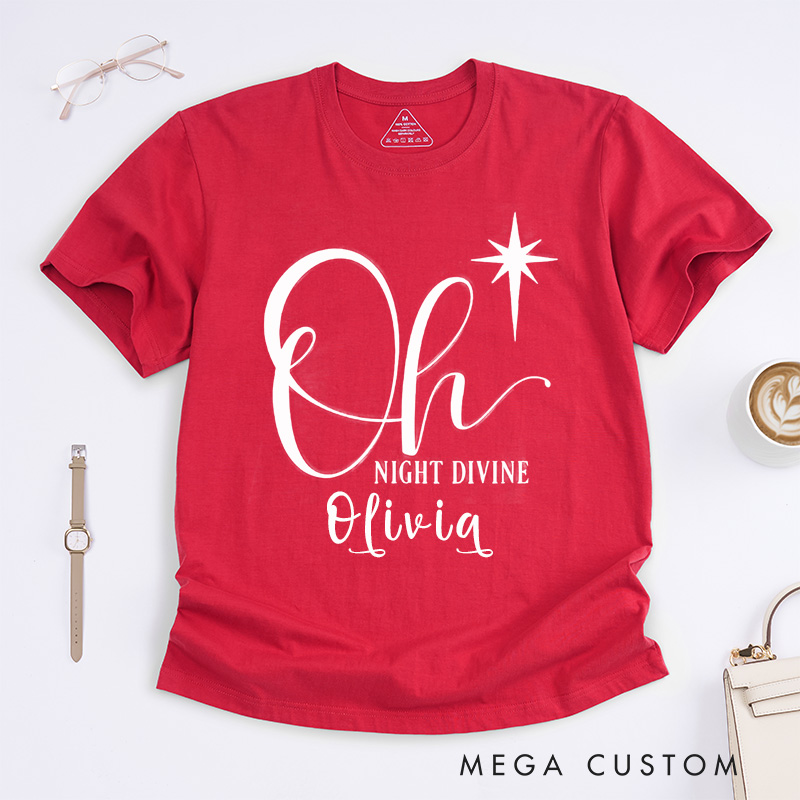 Personalized Oh Night Divine Christmas Shirt Custom Name Gift Unisex Christian Inspirational Classic T-shirt Perfect Religious Present for Music Lover