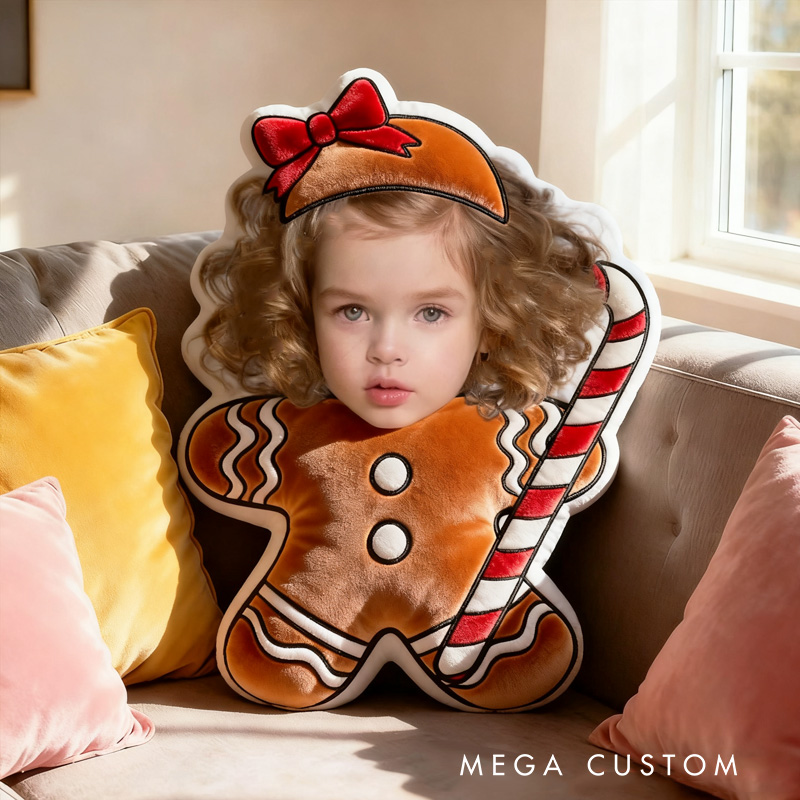 Personalized Gingerbread Photo Throw Pillow Graphic 3D Personalized Holiday Photo Craft and Festive Decor Christmas Pillow for Family 