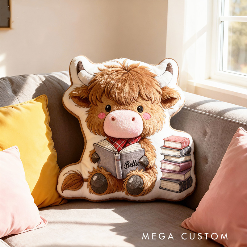 Personalized Reading Cow Throw Pillow Graphic 3D Print Animal Pillow with Name for Kids Boys Girls Christmas Gifts Birthday Gift