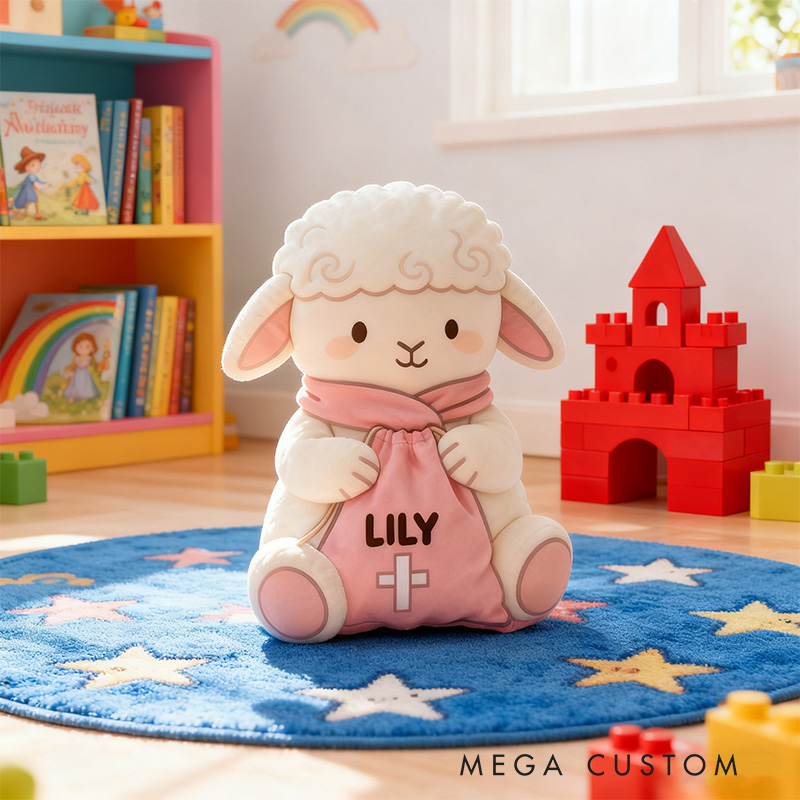 Personalized Jesus Loves me Little Lamb Graphic 3D Print Pillow with Name Home Decor Christian Pillow Religious Gift Faith Pillow for Girls