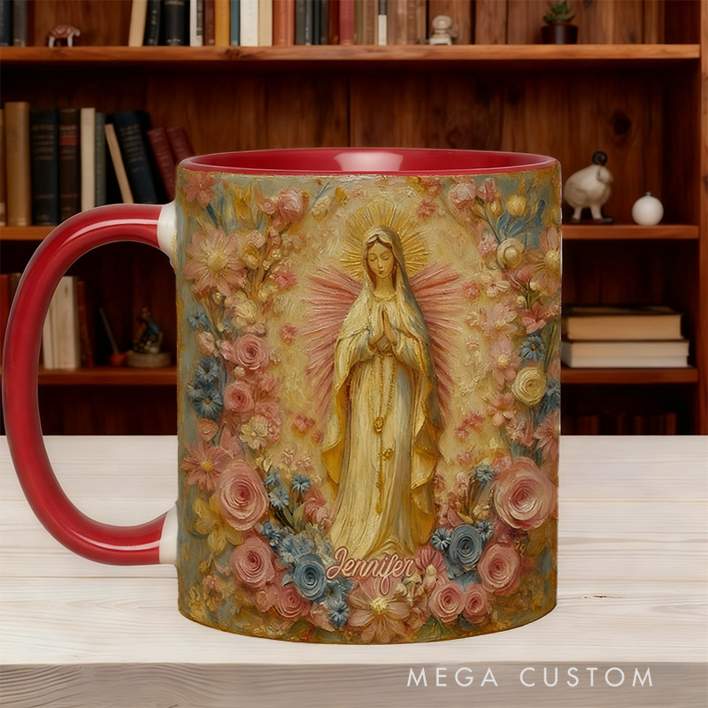 Personalized Virgin Mary Ceramic Mug with Name Religious Inspirational Gift Faith Gift Catholic Gift for Women