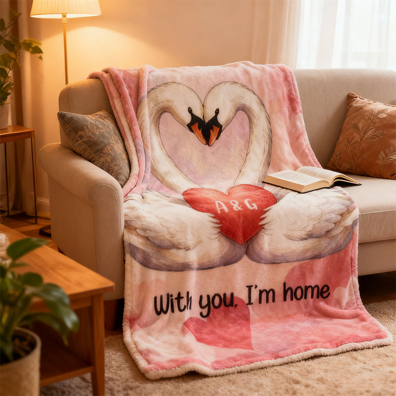 Personalized Cartoon Couple Swans in Love Pillow Custom Newlyweds Name Swans Heart Pillow Valentine's Day Gift for Husband Wife Boyfriend Girlfriend