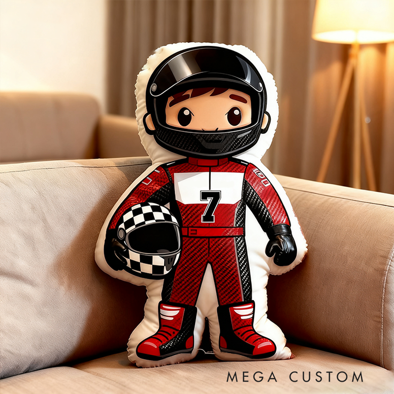 Personalized Racer Pillow Custom Number Racing Driver Shaped Cushion  Graphic 3D Print Gift for Motorsport and Racing Lovers