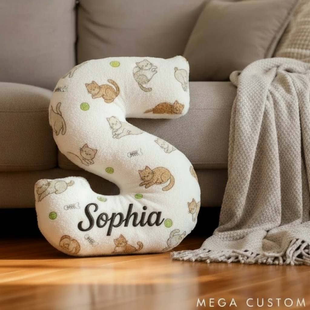 Personalized Cat Lover Cute Cat Letter Pillow Graphic 3D Print Pillow
