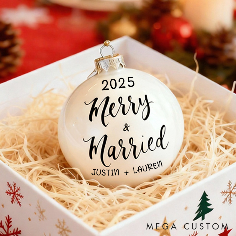 Personalized Merry and Married Ornament Custom Couple 1st Christmas Ornament Newlywed Christmas Gift Decor