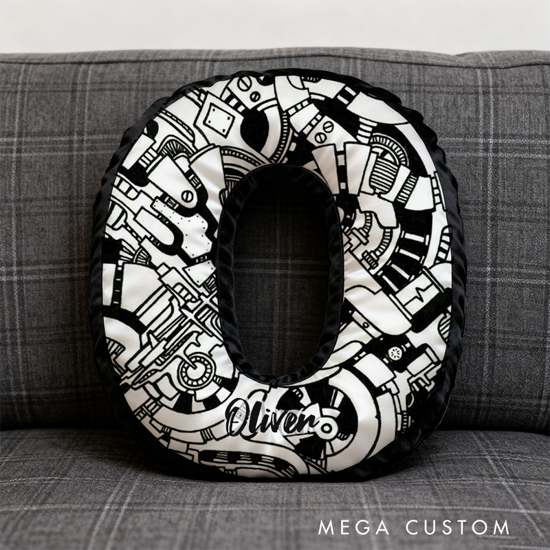 Personalized Engine Enthusiast Pillow Custom Initial Abstract Design Cushion Graphic 3D Print Gift for Car Lovers
