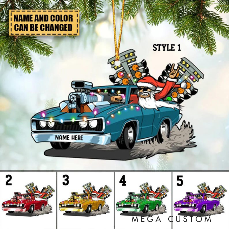 Personalized Drag Racing Ornament Custom Name and Color Hot Rod Christmas Decoration Gift for Car Enthusiasts and Racing Lovers