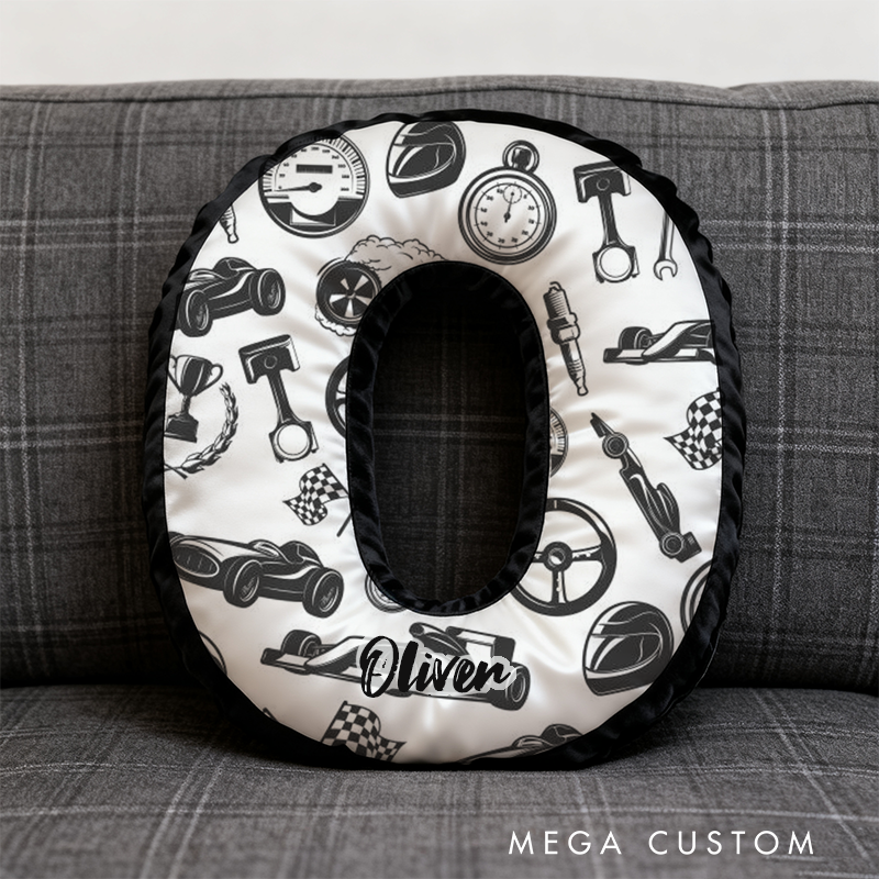Personalized Racing Enthusiast Pillow Custom Initial Design Cushion 3D Print Gift for Motorsports Fans
