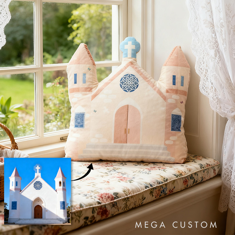 Personalized Chruch Pillow with Custon Chruch Photo Home Decor Pillow Religious Faith Gift Catholic Gift Mass Gift for Kids