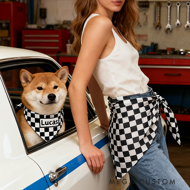 Personalized Checkered Bandana Custom Name Design Unique Gift for Racers and Racing Lovers