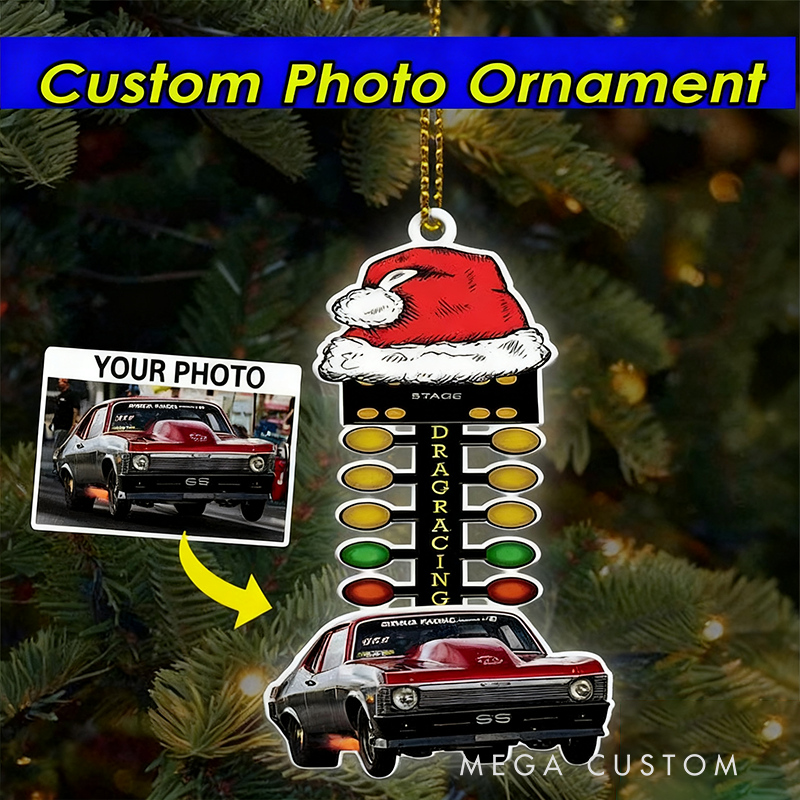 Personalized Drag Racing Tree Ornament Custom Photo Christmas Decoration Acrylic Holiday Gift for Car Lovers and Racers