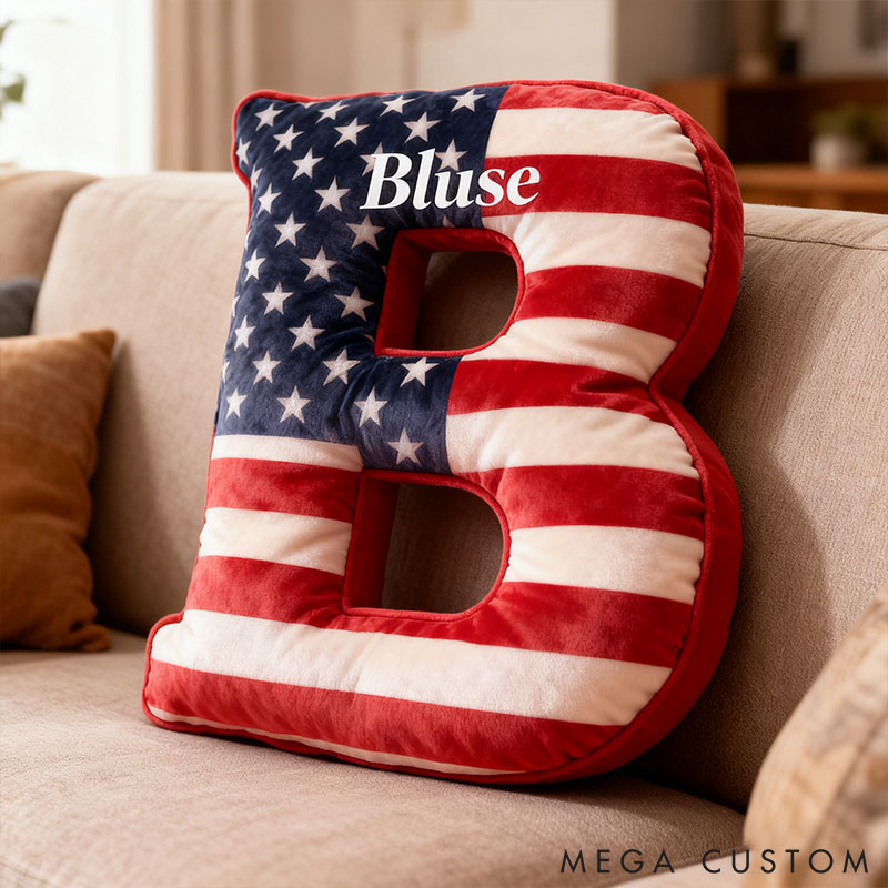 Personalized American Flag Initial Pillow Custom Initial Pillow with American Flag for Boy Girl Friend Patriotic Pillow