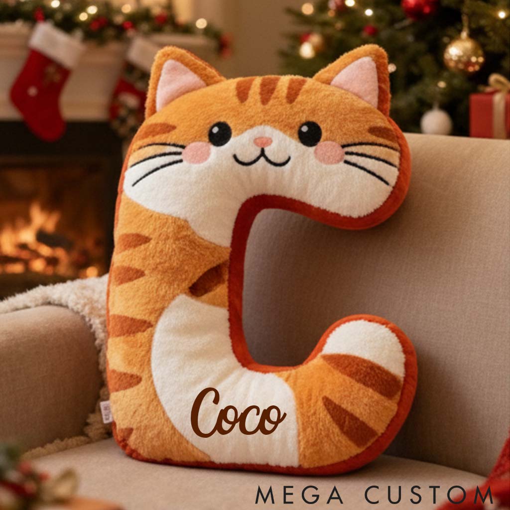 Personalized Cat Lover Cute Orange Tabby Cat Letter Pillow Graphic 3D Print Pillow