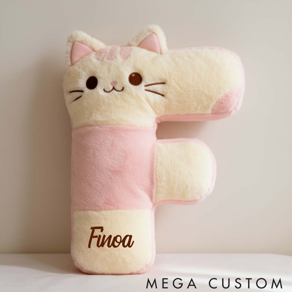 Personalized Cat Lover Pink Cat Letter Pillow Graphic 3D Print Pillow