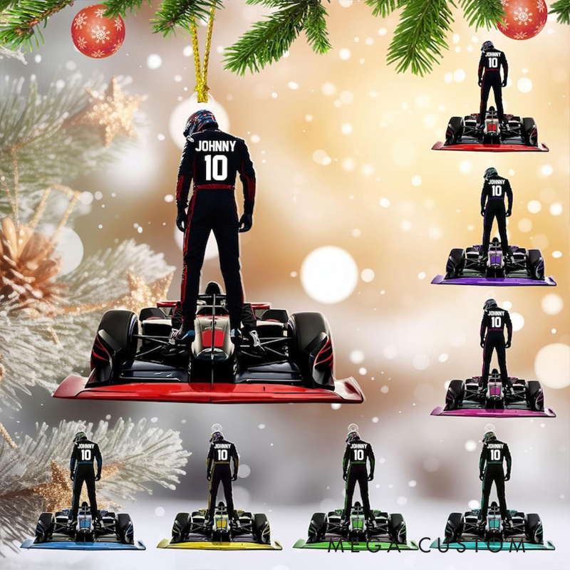 Personalized Race Car Ornament Custom Name and Number Christmas Tree Decoration Gift for Racers and Car Enthusiasts
