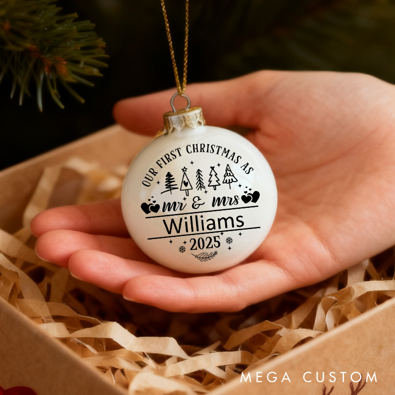 Personalized Our First Christmas as Mr. & Mrs. Ornament 2025 Christmas Gift Bulb Newlyweds 1st Christmas Tree Decor