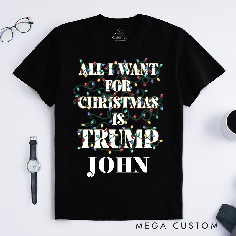 Personalized All I Want for Christmas Is Fun Classic T-shirt Custom Name Holiday Gift Unisex Tee Present for Friends Family Supporter Music Lovers