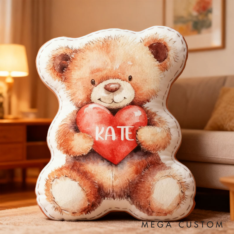 Personalized Flower Girl Bear Heart Pillow with Name Custom Couple Initials Cushion Valentine's Day Gift for Girl Christmas Gift for Girlfriend Wife
