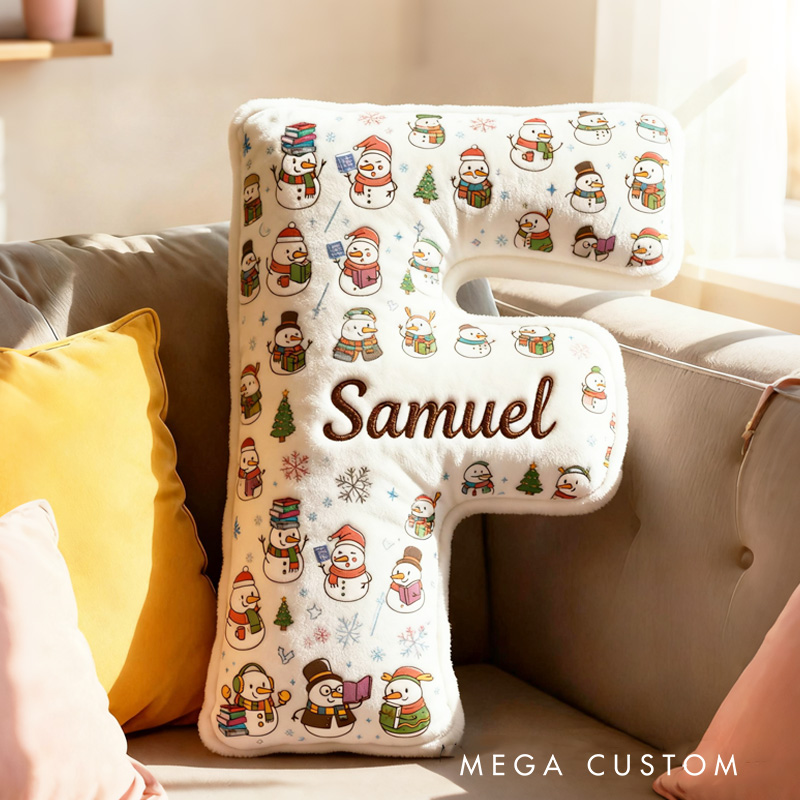 Personalized Snowman Reading Book Throw Pillow Graphic 3D Cozy Bookish Pillow with Name for Bookworm Librarian Christmas Throw Pillow Bookish Gift