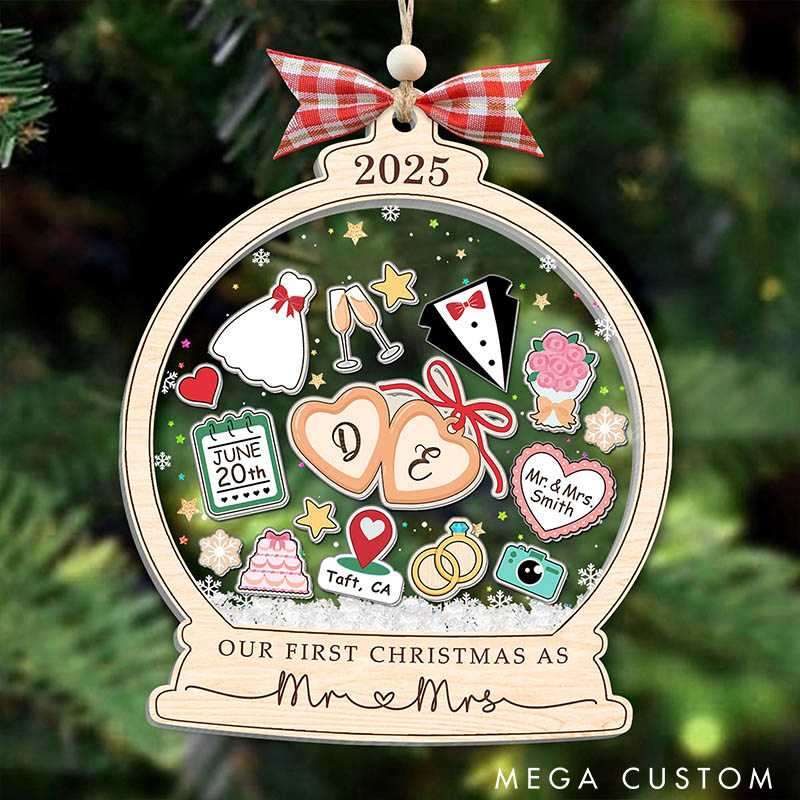 Personalized Our First Christmas as Mr & Mrs Shaker Christmas Ornament Newlyweds Couple Wedding Married Xmas Ornament First Christmas Gift for Him Her
