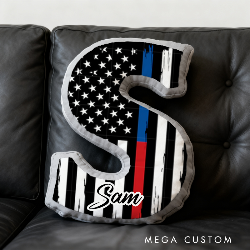 Personalized Thin Blue Red Line Initial Pillow Custom Name Design Cushion for Law Enforcement Supporters Firefighters
