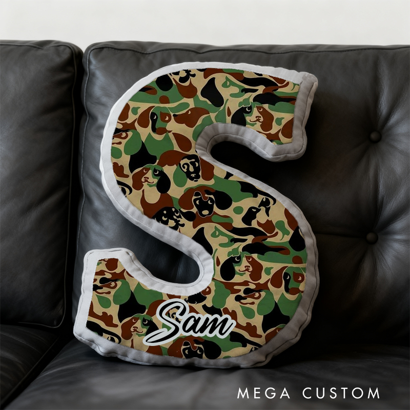 Personalized Camouflage Initial Pillow with K9 and Police Theme Custom Name Cushion for Law Enforcement Enthusiasts