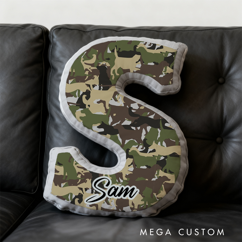 Personalized Camouflage Initial Pillow with K9 and Police Theme Custom Name Cushion for Law Enforcement Supporters