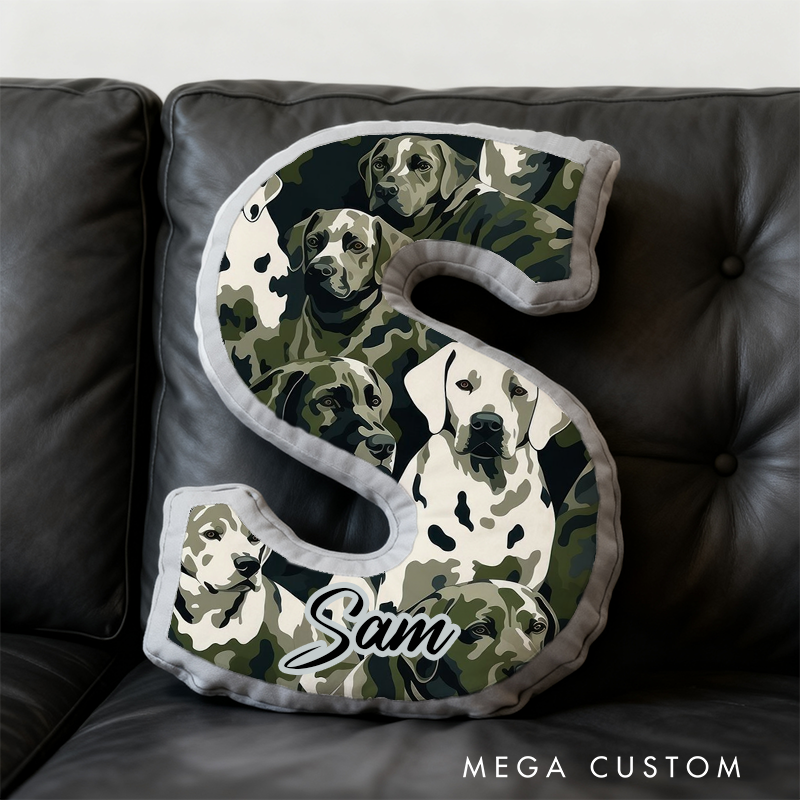 Personalized Camouflage Initial Pillow with K9 and Police Theme Custom Name Cushion for Law Enforcement Supporters