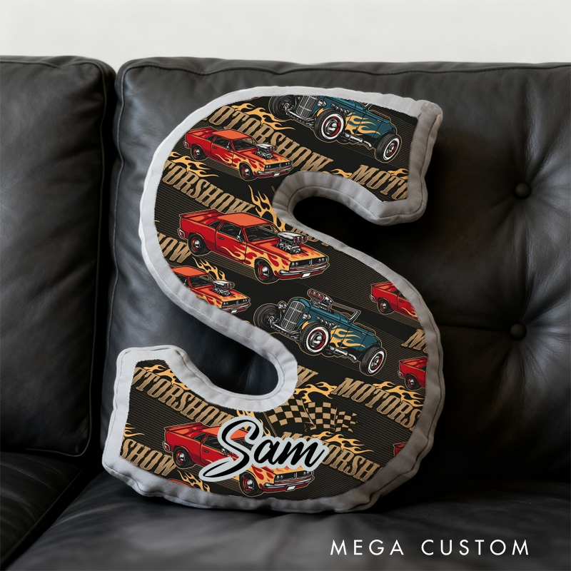 Personalized Classic Car Initial Pillow Custom Name Design Gift for Car Lovers Car Enthusiasts