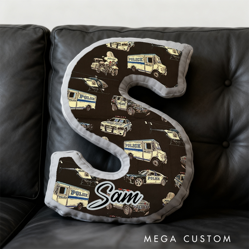 Personalized Police Vehicle Initial Pillow with Custom Name Design Gift for Law Enforcement Fans