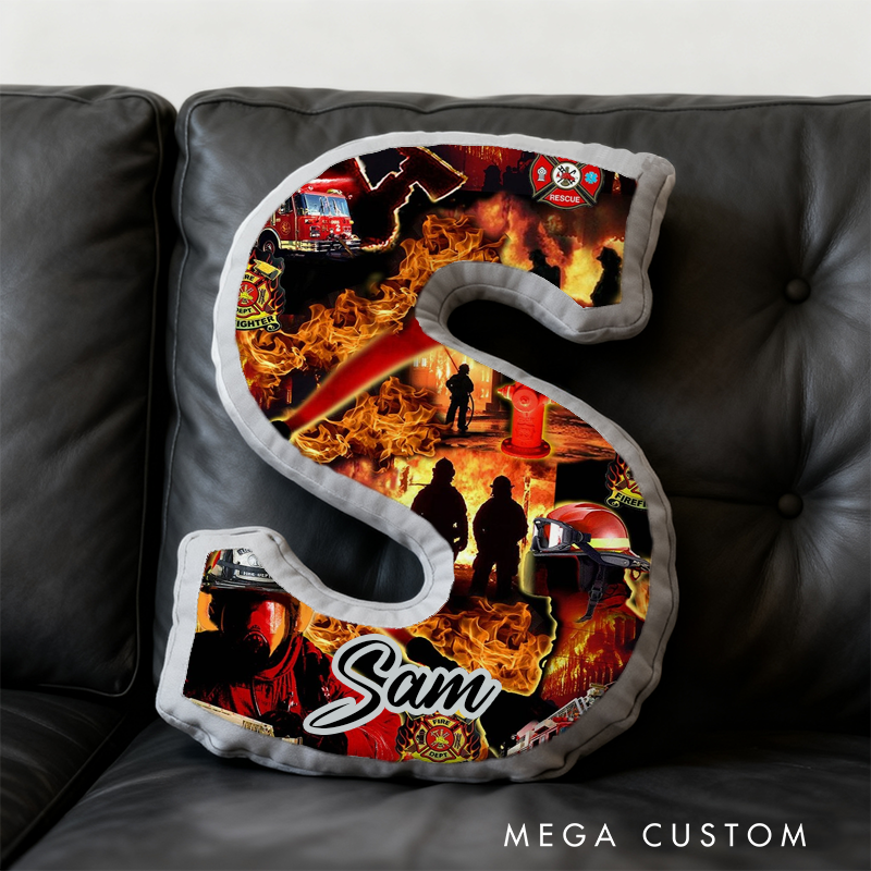 Personalized Firefighter Initial Pillow with Custom Name Design Gift for Firefighter Heroes