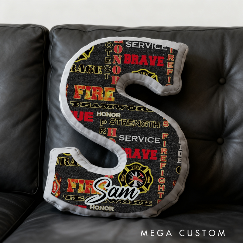 Personalized Firefighter Word Art Initial Pillow with Custom Name Design Gift for Fire Rescue Heroes
