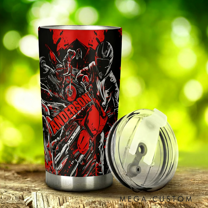 Personalized Motorbiker Tumbler Custom Name Stainless Steel Travel Mug Gift for Motorcyclists and Motorcycle Enthusiasts