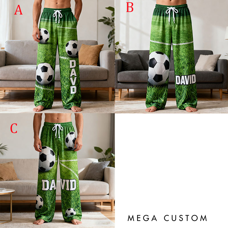 Personalized Soccer Pajama Pants with Custom Name and Field Design