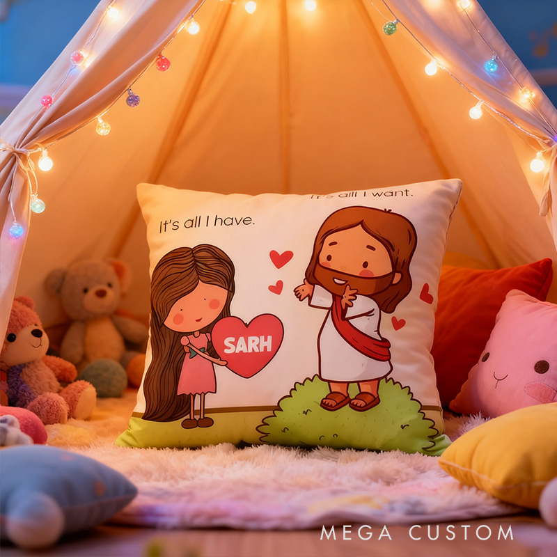 Personalized It's All I Want It's All I Have Jesus Pillow with Custom Name Home Decor Jesus Heart Pillow Religious Christian Gift for Her