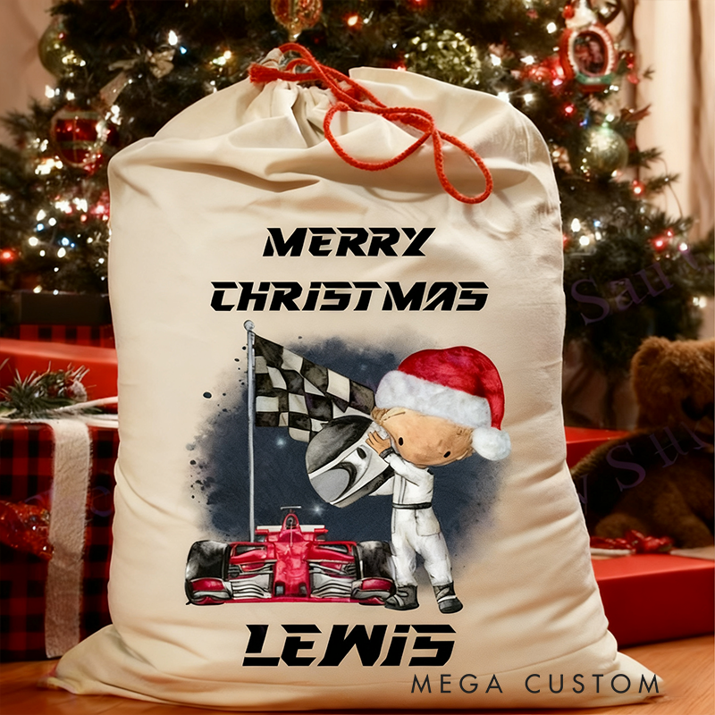Personalized Racing Christmas Gift Sack Custom Name and Style Race Car Santa Bag for Motorsport Fans