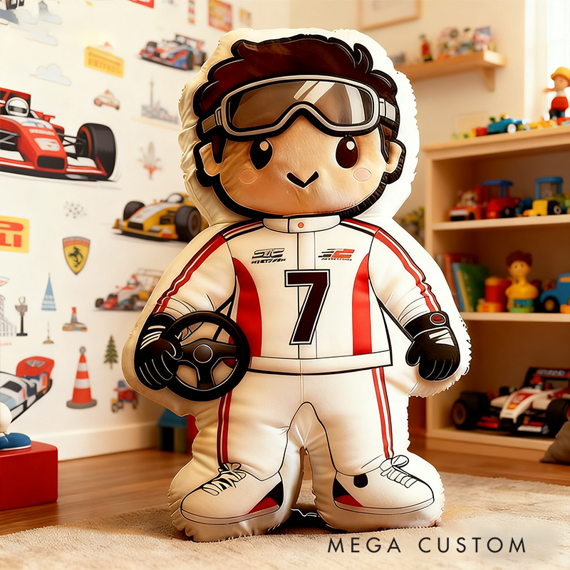 Personalized Racer Pillow Custom Number Racing Driver Shaped Cushion Graphic 3D Print Gift for Racers and Car Lovers
