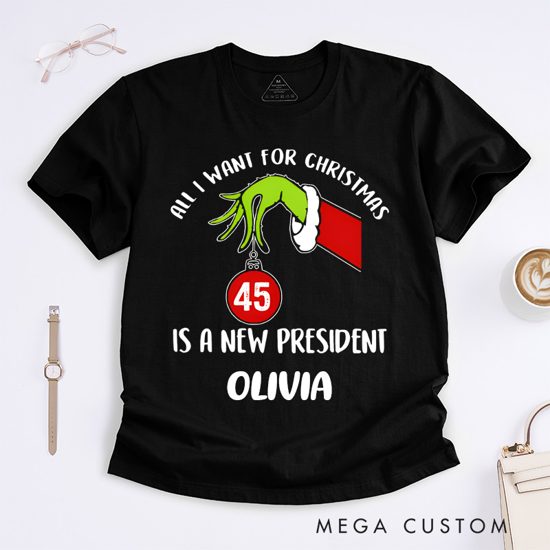 Personalized Christmas New President Classic T-shirt Custom Name Gift Humor Tee for Men and Women 45th President Holiday Gift for Friends Music Lovers