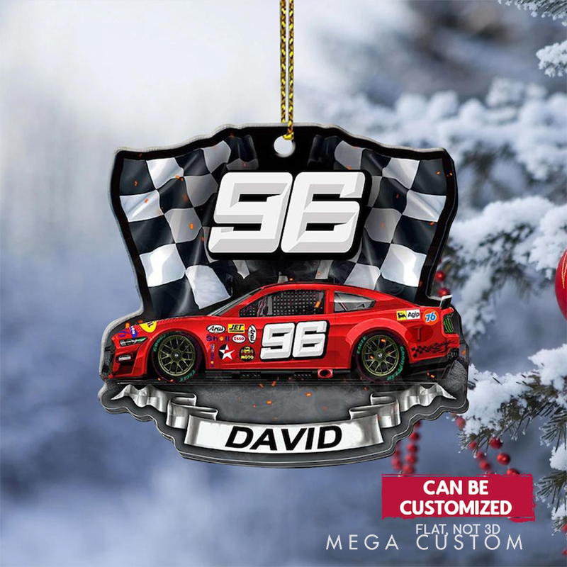 Personalized Racing Car Christmas Ornament Custom Name and Number Xmas Gift for Racers and Motorsport Fans
