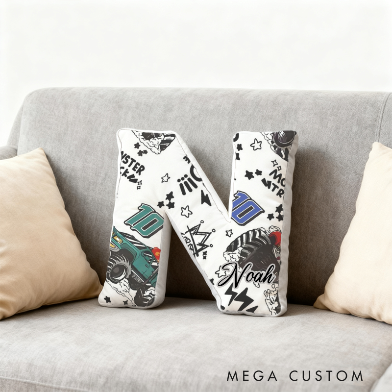 Personalized Racing Doodle Initial Pillow with Custom Name Gift for Motorsports Fans