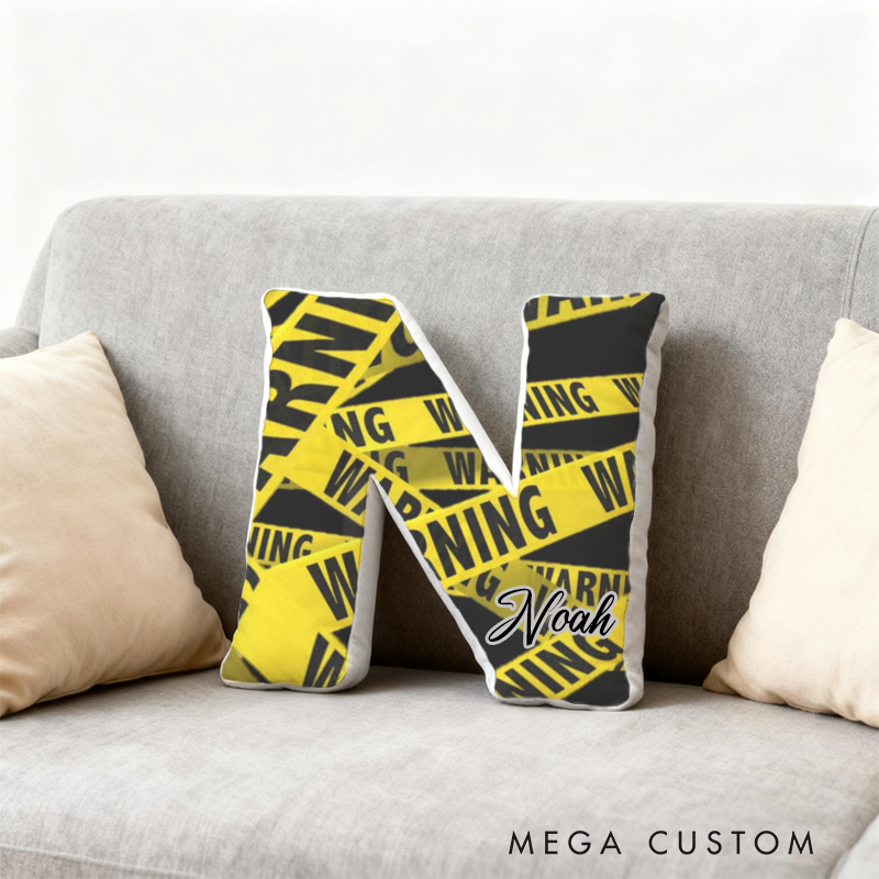 Personalized Warning Tape Themed Initial Pillow with Custom Name Gift for Law Enforcement Fans