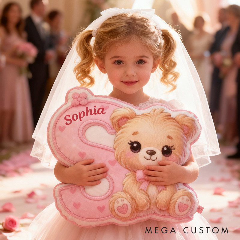 Personalized Girlfriend Graphic 3D Print Heart Bear 26 Letter Pillow Custom Wife Valentine's Day Cushion Anniversary Gift for Her Christmas Gift