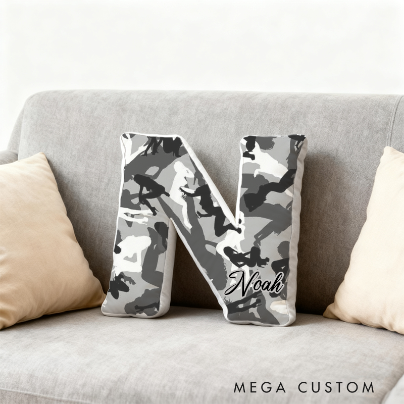 Personalized Camouflage Themed Initial Pillow with Custom Name Gift for Military and Police Supporters